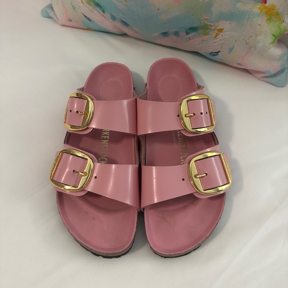Birkenstock Shoes - Birkenstocks, pink leather with gold buckle. Size 37. Excellent condition!